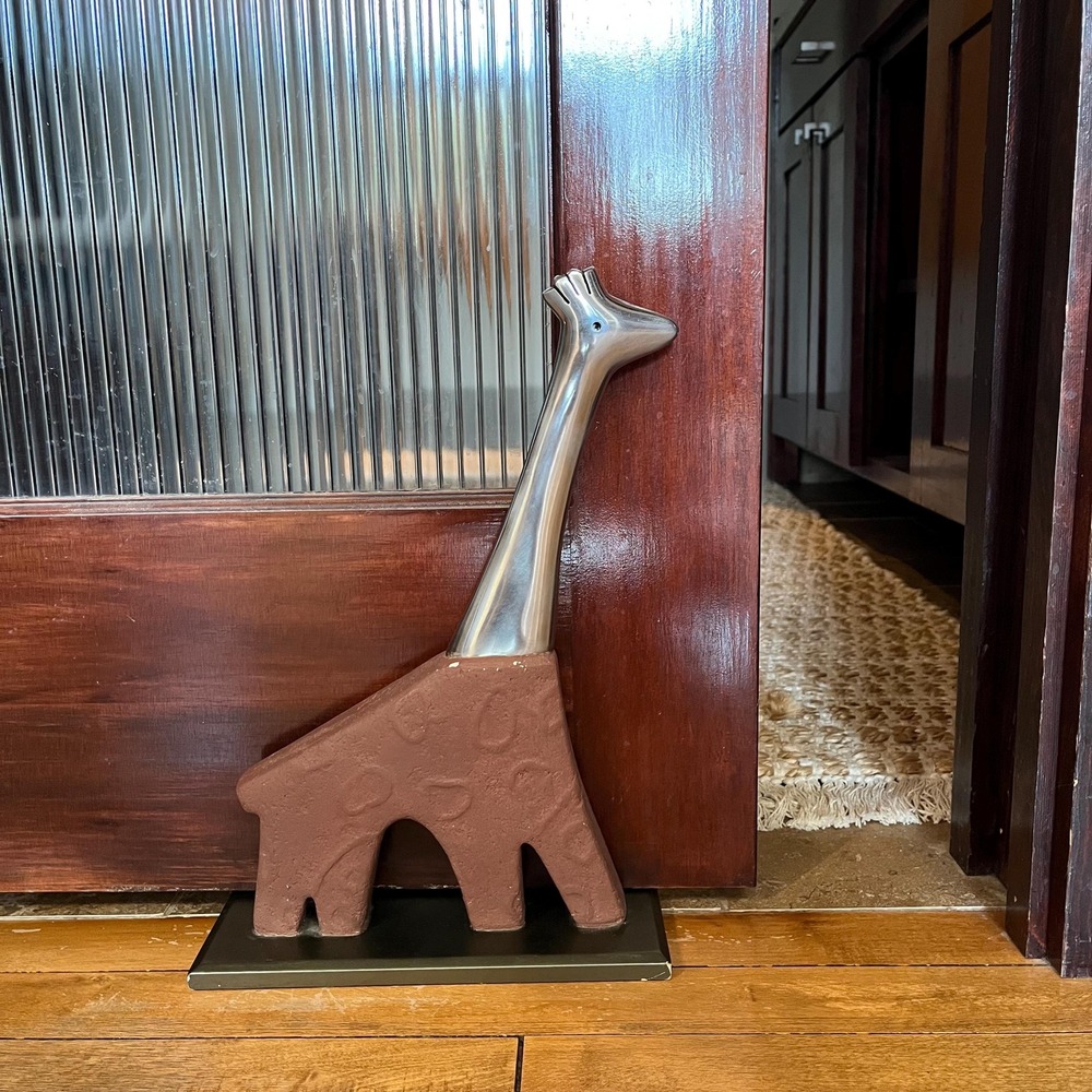 Giraffe Art Sculpture Doorstop- Textured Terracotta & Aluminum; Modrn Stmt Piece - Picture 2 of 6